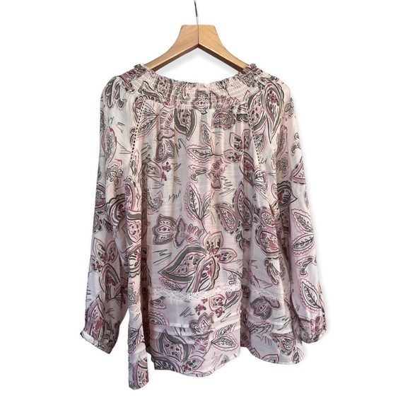 Zac & Rachel Women’s Pale Pink Floral Boho Crochet Detail Top, Size Medium - Picture 2 of 9